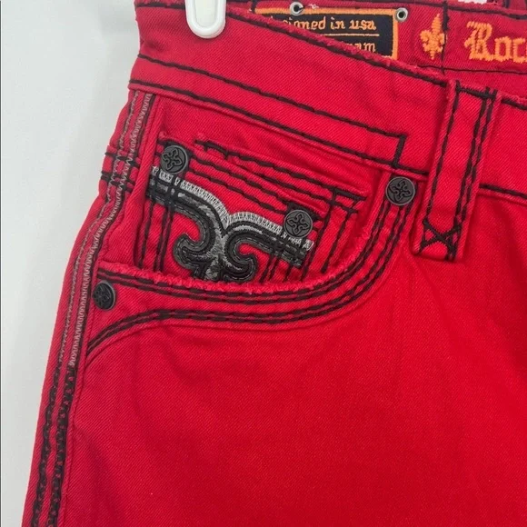 Rock Revival Bold Red Jean Shorts Size 32 - Picture 2 of 7